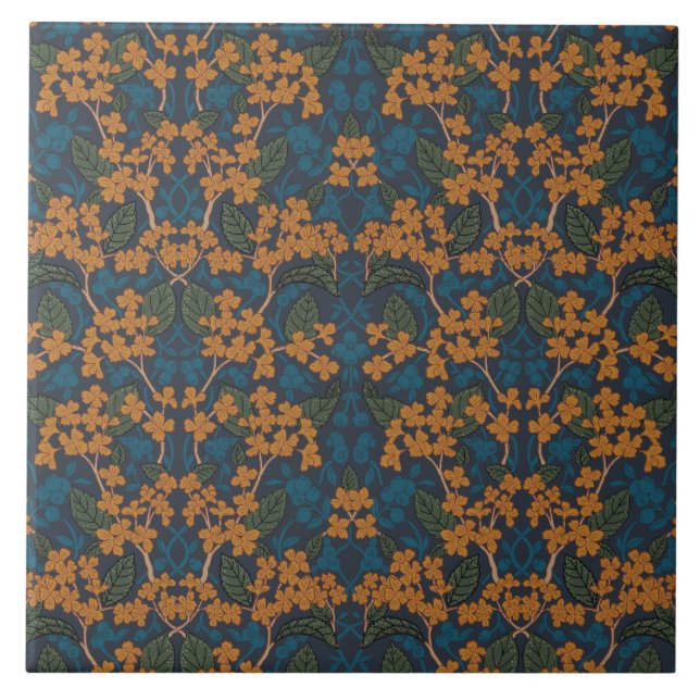 Herbst-William-Morris-Stil-Muster Fliese (Vorderseite)