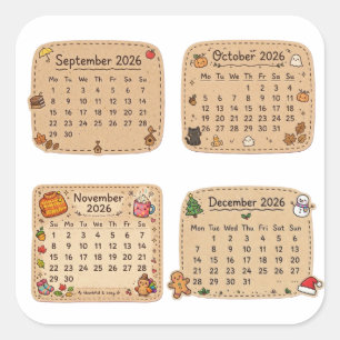 Herbst Winter 2026 Kalender Aufkleber Blatt Sept