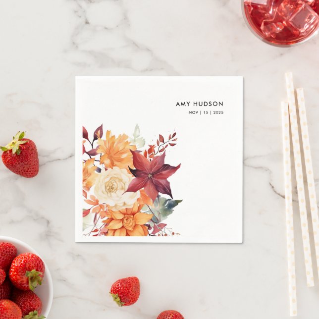 Herbst Winter Elegantes florales Brautparty Serviette (Beispiel)