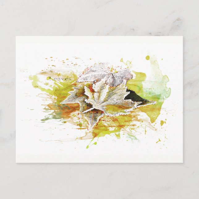 Herbst, Winter. Laub, Frost, Aquarell Postkarte (Vorderseite)