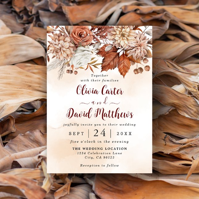 Herbst Winter Rustic Brown Floral Wedding Einladun Save The Date (Von Creator hochgeladen)