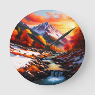 Herbst wird Winter Runde Wanduhr