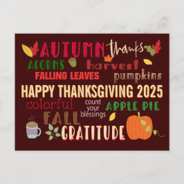 Herbst WordArt Happy Thanksgiving 2024 Braun Postkarte