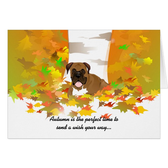 Herbst wünscht Karte - Boxer-Hundeherbst-Blätter (Vorderseite (Horizontal))