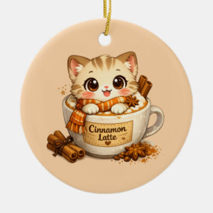 Herbst-Zimt-Latte-Kitty Keramik Ornament
