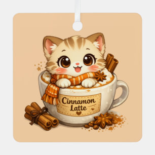 Herbst-Zimt-Latte-Kitty Ornament Aus Metall