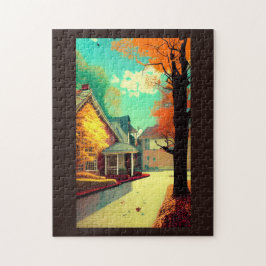Herbst Zuhause von den goldenen Bäumen im Oktober Puzzle