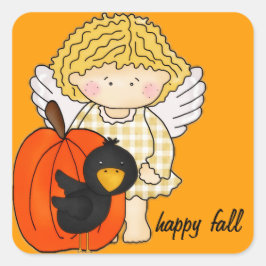 Herbstankgel mit Pumpkin & Crow - glücklicher Fall Quadratischer Aufkleber