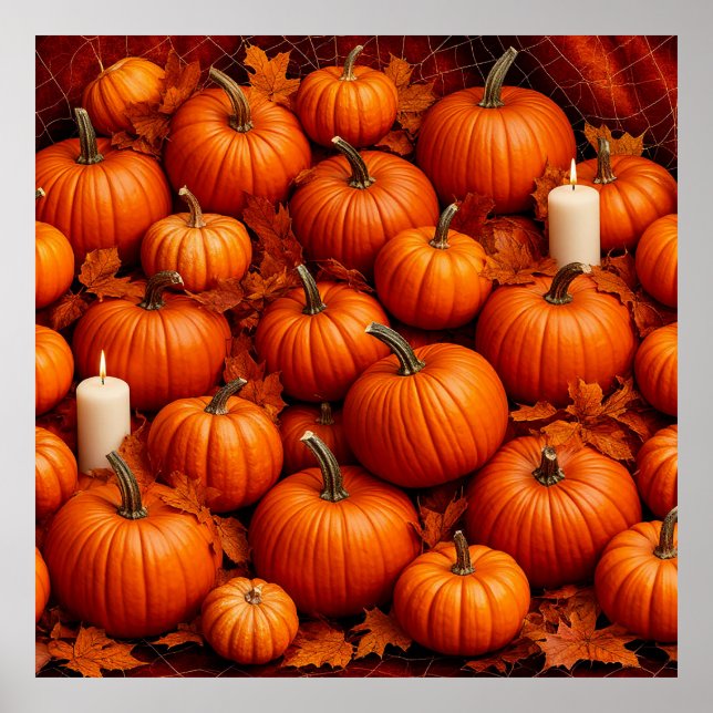Herbstanordnung von Pumpkins mit Blätter Poster (Vorne)