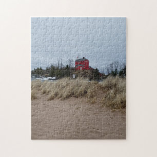 Herbstansicht Marquette Hafen Leuchtturm Puzzle