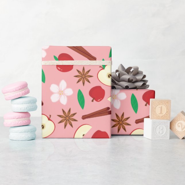 Herbstäpfel und Zimt Niedlich rosa Herbst Nahtlos Geschenkpapier (Babyparty)