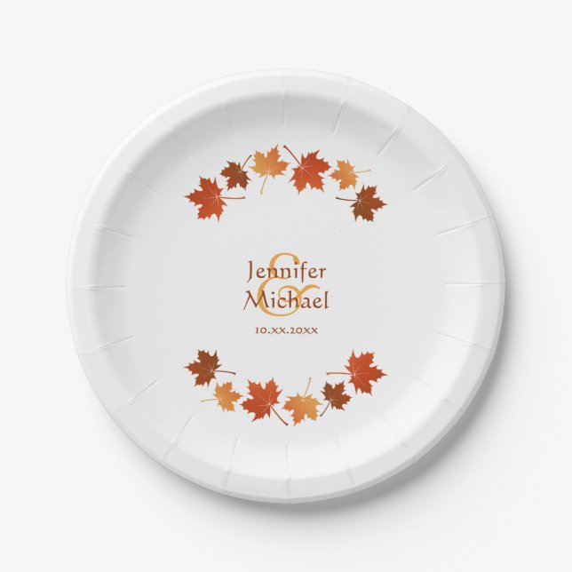 Herbstapfel verlasse rustikale Hochzeit im Herbst Pappteller (Vorderseite)