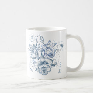 Herbstatmen Luxus Blaue Blume Nahtloses Muster Kaffeetasse