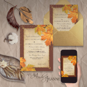 Herbstausfall Blätter Elegante Hochzeit Einladung