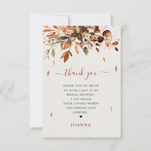 Herbstausfall Rustikales Brautparty Dankeskarte (Vorderseite)