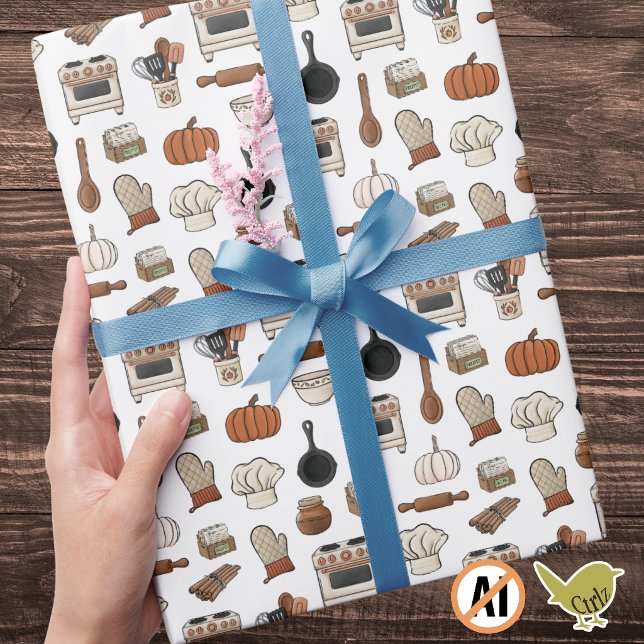 Herbstbacken und saisonales Kochen Geschenkpapier (Attending a holiday gathering? Thank the hostess or chef with this baking and cooking gift wrap.)