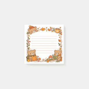 Herbstbär liniertes Notizpapier Post-it Klebezettel