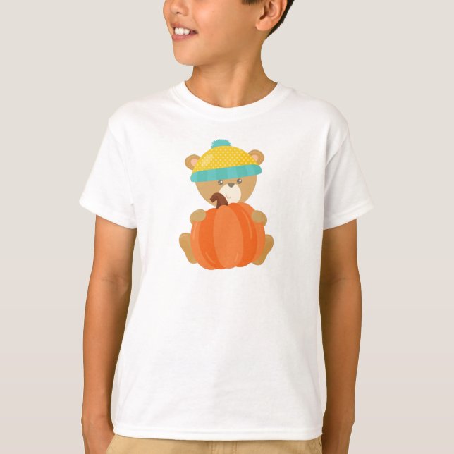 Herbstbär, Niedlicher Bär, Bär mit Hut, Pumpkin T-Shirt (Vorderseite)