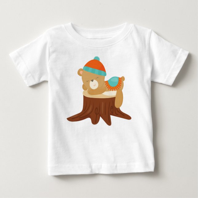 Herbstbär, Schlafbär, Niedlicher Bär, Baumstumpf Baby T-shirt (Vorderseite)
