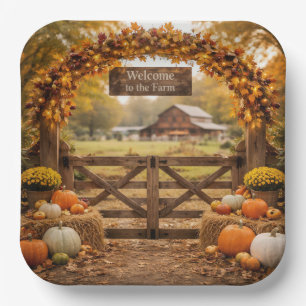 Herbstbauernhof Tor Pappteller