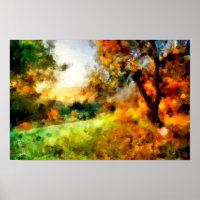 Herbstbaum auf einem Hügel im Sonnenuntergang Land
