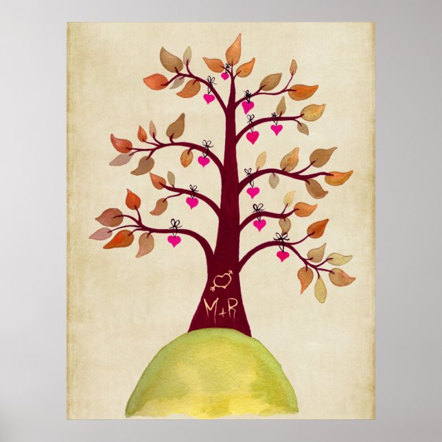 Herbstbaum-Hochzeitsmonogramm Poster (Vorne)