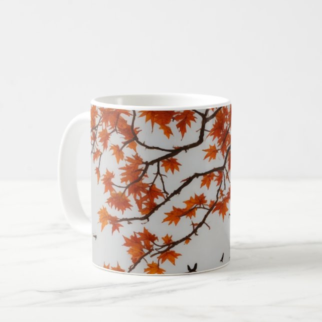Herbstbaum mit Blätter und Vögeln Kaffeetasse (Vorderseite Links)