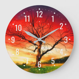 Herbstbaum mit Sonnenuntergang - Einzigartige anal Große Wanduhr