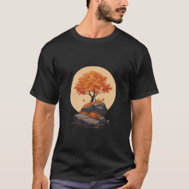 Herbstbaum Orange auf Felsen T-Shirt