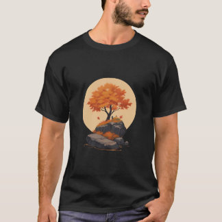 Herbstbaum Orange auf Felsen T-Shirt
