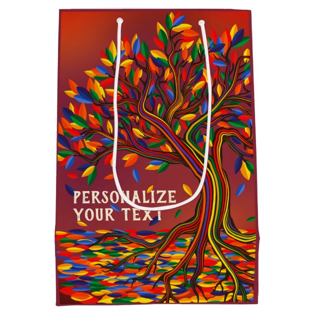 Herbstbaum Personalisierter Erntedank Party Mittlere Geschenktüte (Rückseite)