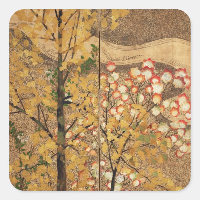 Herbstbaum Quadratischer Aufkleber (Vorderseite)