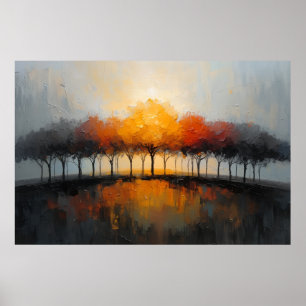 Herbstbaum-Reflektionen Moody-Sonnenuntergang-Kuns Poster