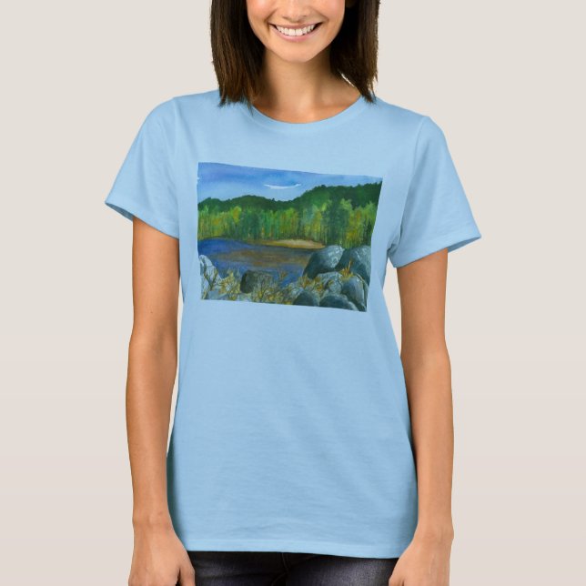 Herbstbäume Bergsee Aquarellbilder T-Shirt (Vorderseite)