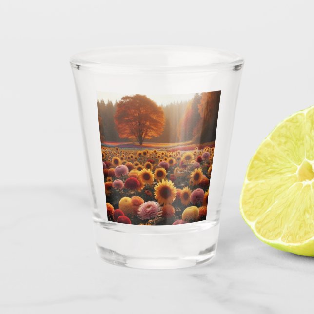 Herbstbäume/Feld mit Mäuse Schnapsglas (Vorderseite)