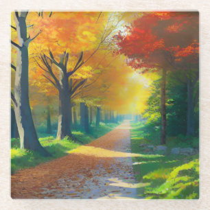 Herbstbäume im Wald- Glasuntersetzer