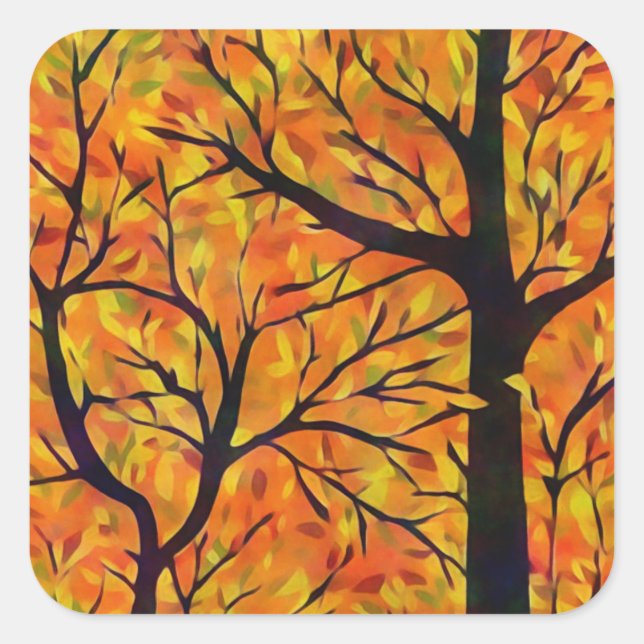 Herbstbäume Quadratischer Aufkleber (Vorderseite)