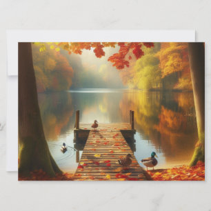 Herbstbäume & See mit Enten Feiertagskarte
