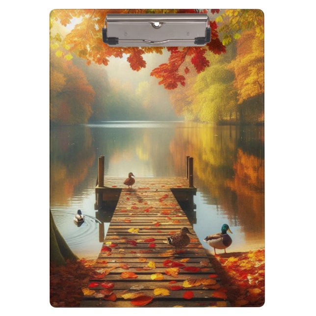 Herbstbäume & See mit Enten Klemmbrett (Vorderseite)