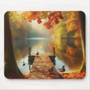 Herbstbäume & See mit Enten Mousepad