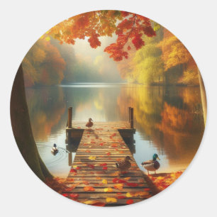 Herbstbäume & See mit Enten Runder Aufkleber