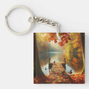 Herbstbäume & See mit Enten Schlüsselanhänger