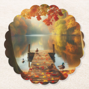 Herbstbäume & See mit Enten Untersetzer