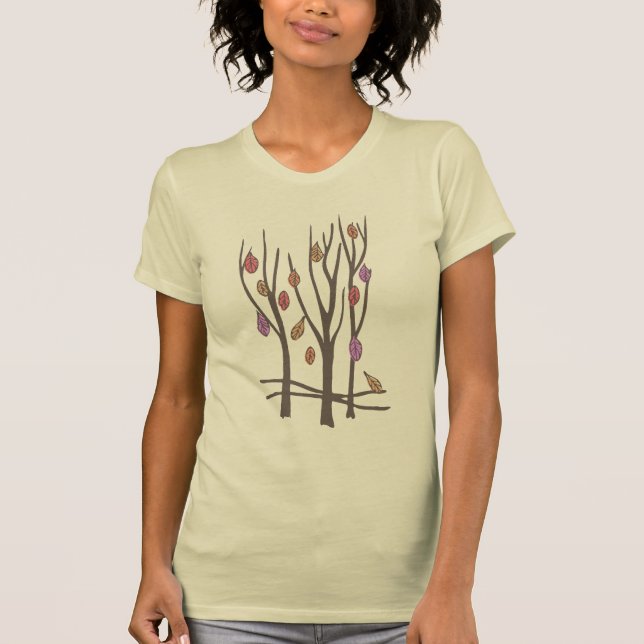 Herbstbäume und Blätter fallen lila Druckfarben T  T-Shirt (Vorderseite)