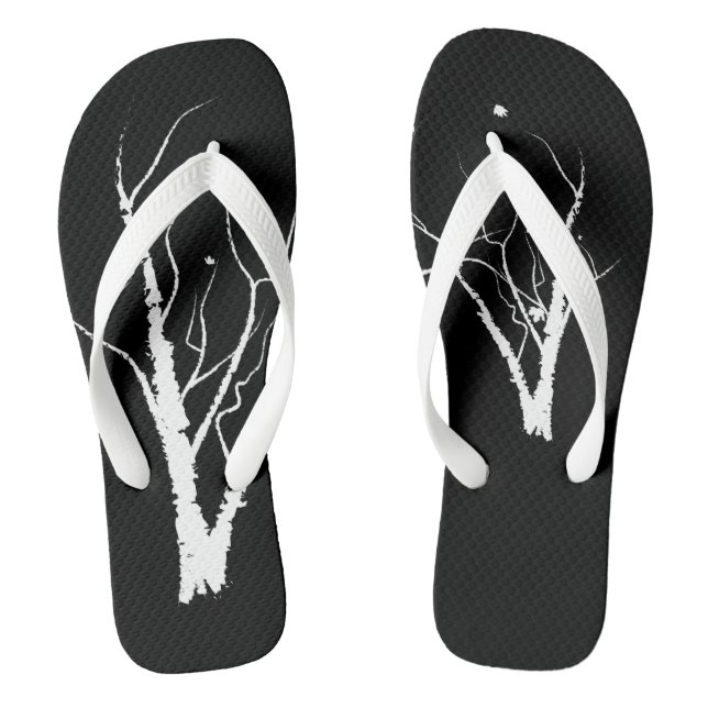 Herbstbaumsandalen schwarz und weiß flip flops (Fußbett)