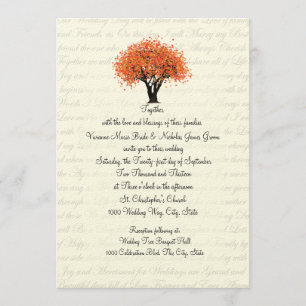 Herbstbaumtanzblüten und Textdesign-Hochzeit Einladung