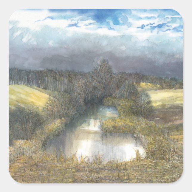 Herbstbecken Quadratischer Aufkleber (Vorderseite)