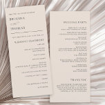 Herbstbeige Einfaches elegantes Hochzeitsprogramm<br><div class="desc">Einfach und elegant mit minimalistischer Anziehungskraft, dieses Hochzeitsprogramm hat einen neutralen Herbst Beige passt gut zu einer Vielzahl von Hochzeitsfarben. Eine elegante, dezente Schriftpaarung präsentiert Ihren Text übersichtlich und einfach, um das Thema auszuführen. Personalisieren Sie diese Vorlage auf der Vorder- und Rückseite des Programms mit Ihren Daten. Wenn Sie zusätzliche...</div>