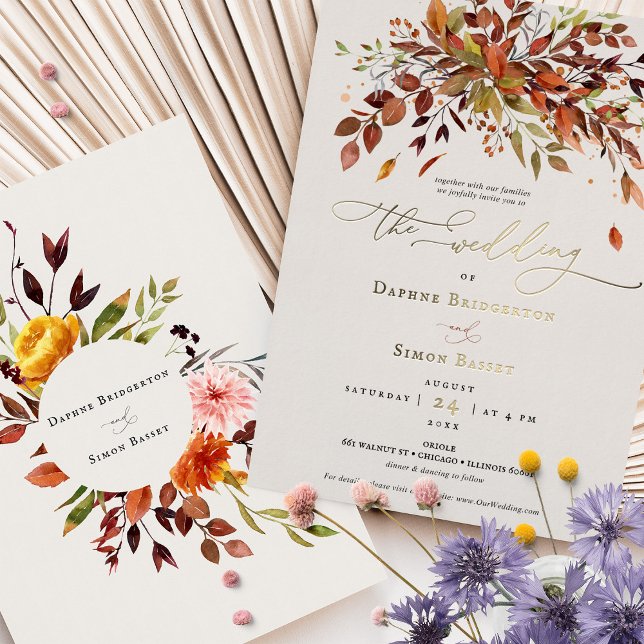 Herbstbelag Gold Foil Hochzeit Einladung (Von Creator hochgeladen)