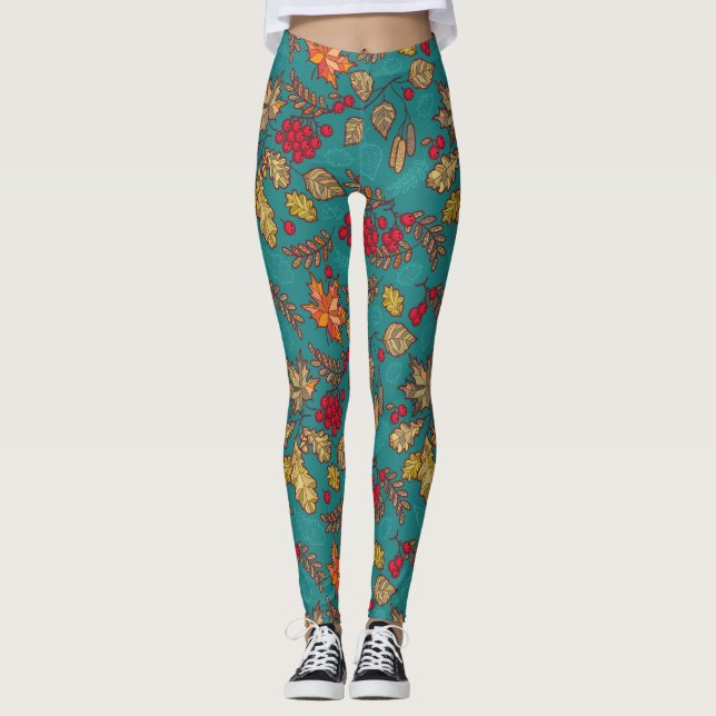 Herbstblatt Aquamarin Leggings (Vorderseite)